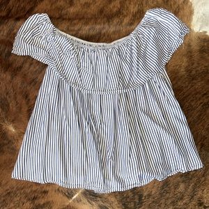 women’s white and blue striped off the shoulder blouse